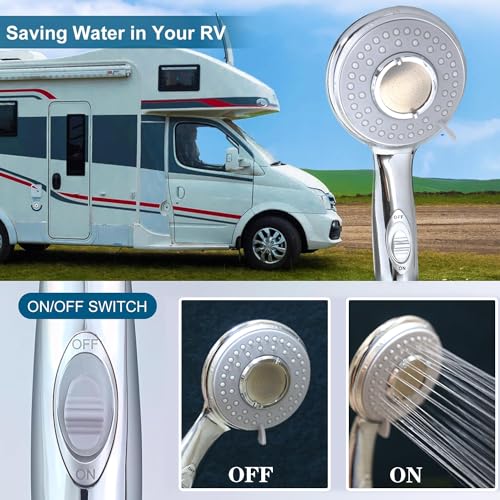 Cabezal de ducha RV con manguera y interruptor miniatura 2