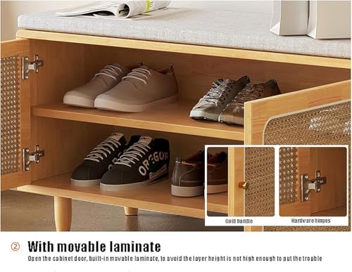 Banc rangement chaussures solide 158kg avec assise rotin