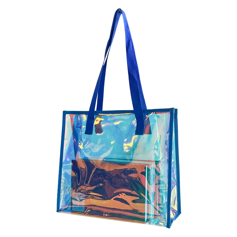 ONEART Iridescent Clear Tote Bag, Fashion Holographic Waterproof Beach Bag, Shoulder Handbag for Shopping, Gym, Travel