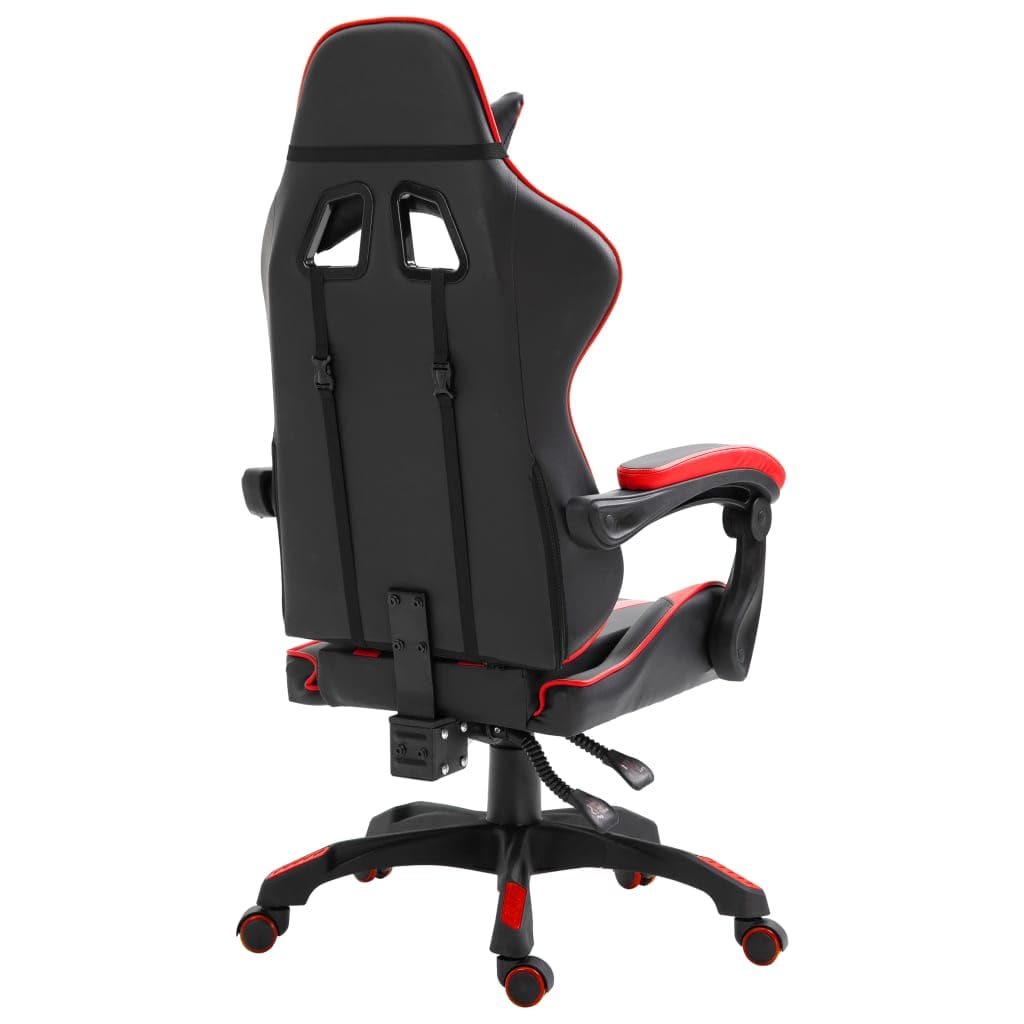 Silla de gaming de piel sintética roja con reposabrazos ajustable, reposacabezas y soporte lumbar, silla giratoria ergonómica para oficina, silla de ordenador