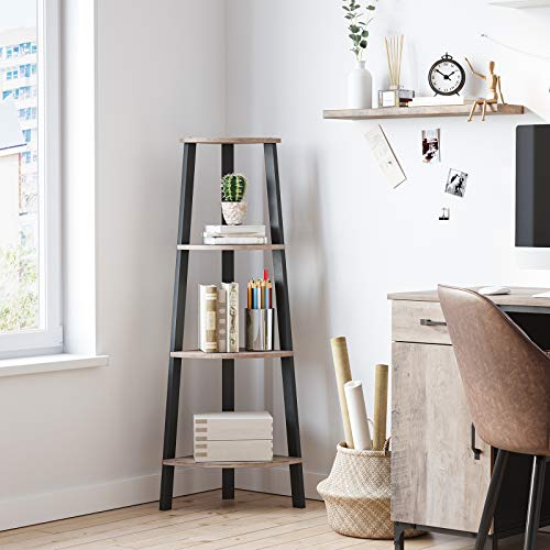 ALINRU Estante Esquinero, Librería de 4 Niveles, Estante de Almacenamiento, Soporte para Plantas Gris + Negro - Imagen 5 de 7
