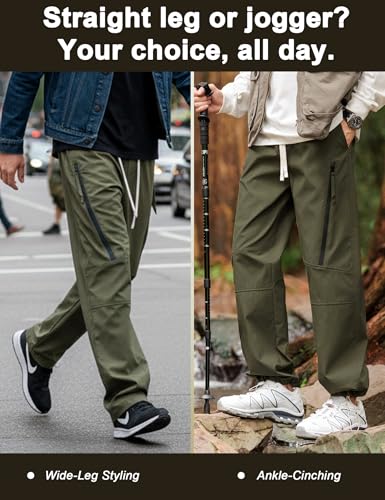 Image of Venzina Men's Techwear Casual Pants, 2-in-1 Straight Leg Waterproof Quick-Dry Joggers, Urban Functional Pants with Contrast Zipper, for Commuting Travel Workout