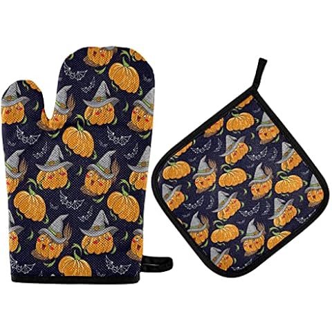 Moyyo Kawaii Funny Halloween Pumpkins Oven Gloves Set Cover