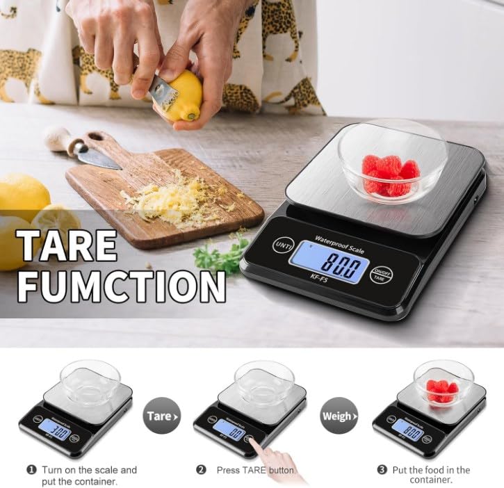 Miniatura 6 de Báscula de alimentos impermeable IPX7, 5 kg11 lb0.5 g de alta precisión digital para cocina, gramos y onzas, onzas y gramos para cocinar y hornear