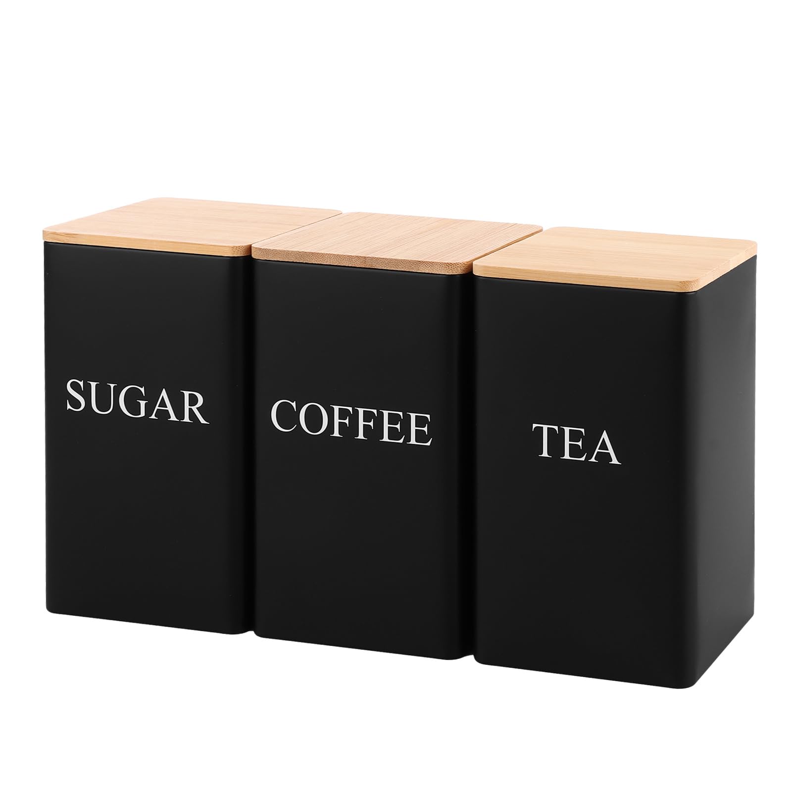 ASelected 3PCS Tea Coffee Sugar Canisters, 1L Metal Canister Storage Jar Container Set With Airtight Bamboo Lid and Name Marker, Storage Canisters Food Storage Tin for Kitchen Food Storage