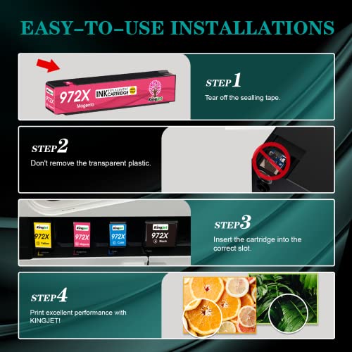 Kingjet 972X Ink Cartridges Replacement For Hp 972X 972 Ink For Pagewide Pro 477Dw 577Dw 577Z 552Dw 452Dn 452Dw 477Dn Pagewide Managed P55250Dw P57750Dw Printer, 4 Pack (Black Cyan Maganta Yellow) #TOP7
