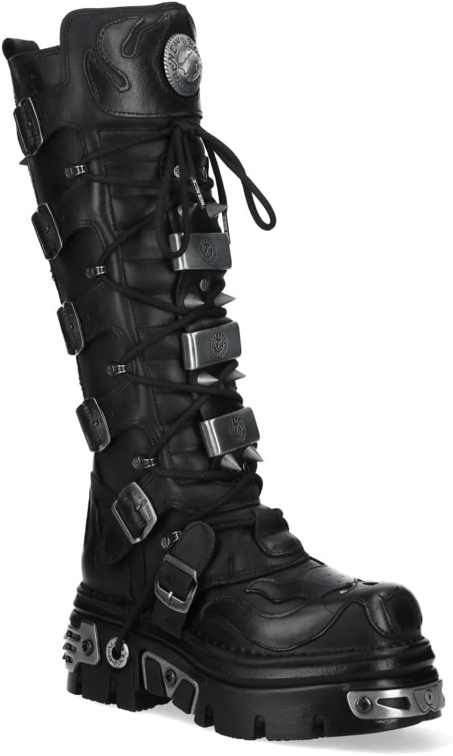 M-161-C10 Knee High Black Leather Spiked Gothic Boots