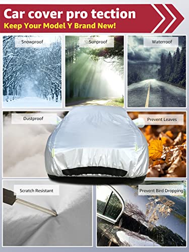 Tesfeel Car Cover For Tesla Model Y 2023-2020, All Weather Full Cover Sun Uv Rain Snow Wind Protection With 210T Oxford&Soft Cotton, Driver Side&Charge Part&Rear Trunk Opening Heavy Duty Car Cover #TOP5