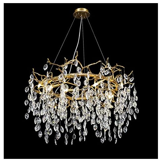 AUEAAOW Crystal Tree Branch Chandelier Modern Chandelier Antique Bronze Gold Chandeliers for High Ceiling Dining Room Round Raindrop Farmhouse Chandelier Hanging Light Fixture Foyer 31.5"