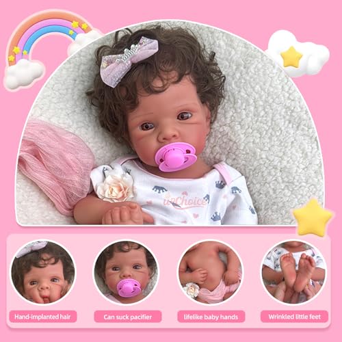 19 inch Open Mouth Full Body Silicone Baby Dolls with Hair, Lifelike Soft Reborn Baby Doll Girl Anatomically Correct Newborn Babies – Bild 3