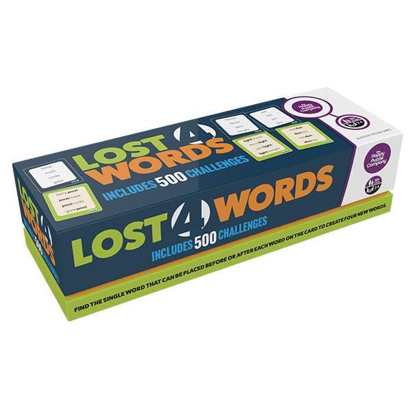The Happy Puzzle Company Lost 4 Words - The Ultimate Quick-Fire Word Game, 500 Challenges for Non-Stop Fun - Sharpen Your Wits and Knowledge and Race Against Opponents - Perfect for Family Game Nights