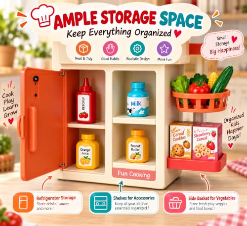 Image of Kids Kitchen Playset with Steam & Running Water, 42 Pcs (Pink)