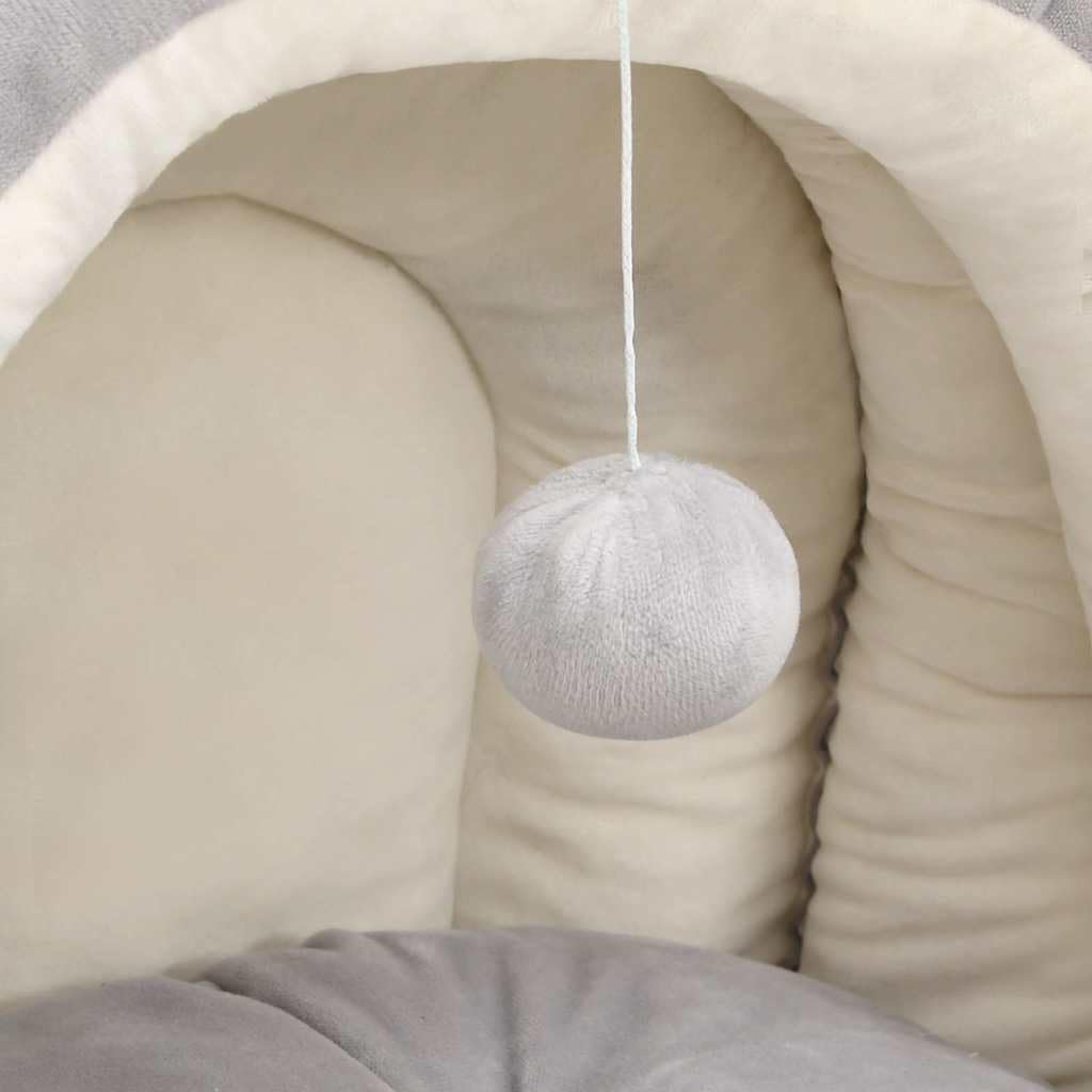 Katzenbett Kuschelbett 40x40x35 cm Grau Creme Fleece Polster Schlafplatz Rückzugsort Höhle für Wohnzimmer Balkon Heizung Sofaecke Warm Bequem Waschbar