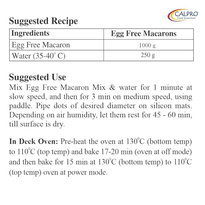 Image of Calpro Egg Free Macaron Mix - 1KG French Macarons, Made with Whey Protein Milk Solid & California Almond Powder, Taste of Almonds! 100% Vegetarian! Chewy-and-Crusty