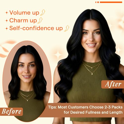 Image of Full Shine Butterfly Weft Hair Extensions Human Hair 16 Inch 50G Off Black | Silky Straight Volume, Invisible PU Hole Design, Natural Blend for Women, Daily Styling, Seamless Coverage Solution