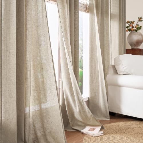 Image of jinchan Linen Curtains 90 Inch Light Filtering Grommet 2 Panels Taupe