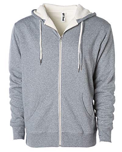 Global Blank Heavyweight Sherpa-Lined Sweatshirts For Men And Women, Zip-Up Hoodie, Salt/Pepper, Small Light Gray Heather #TOP4