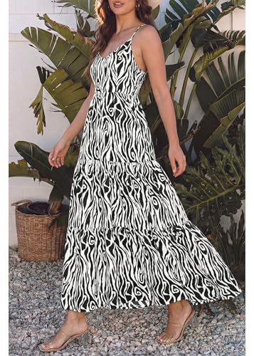 Image of KIRUNDO Sundresses for Women 2026 Spring Summer | Boho Floral Print Hawaiian Style, Sleeveless Spaghetti Strap, With Pockets, Beach Vacation Cruise Flowy Maxi Dress