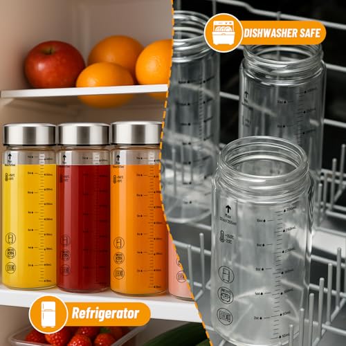 Image of Luxfuel 16 oz Glass Juice Bottles with Lids, 6 Pack Wide Mouth Borosilicate Glass Bottles with Stainless Steel Lids, Heat-Resistant, Leakproof & Reusable for Juicing, Smoothies, Milk, Water, BPA-Free