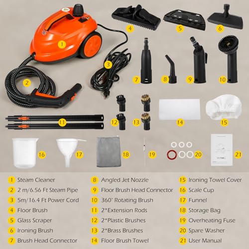 Image of Dyna-Living Steam Cleaner 1800W Multipurpose Steam Cleaner for Home 5 bar Steamer Cleaner for Car Detailing 320F High Temperature High Pressure Steamer for Carpets Floor with 2.1 L Inner Water Tank