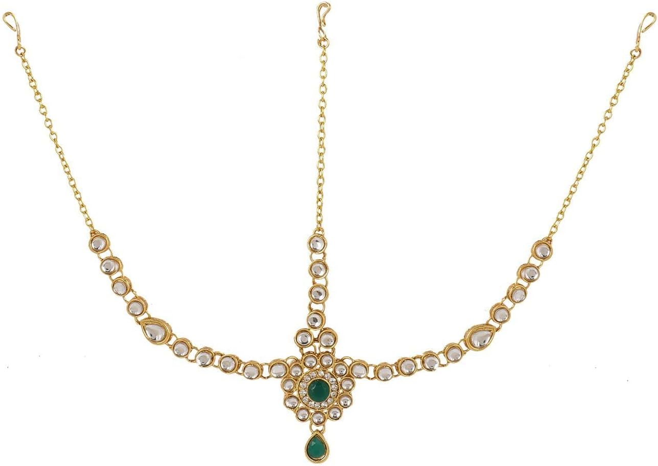Efulgenz Indian Bridal Maang Tikka Faux Kundan Head Chain Hair Accessory