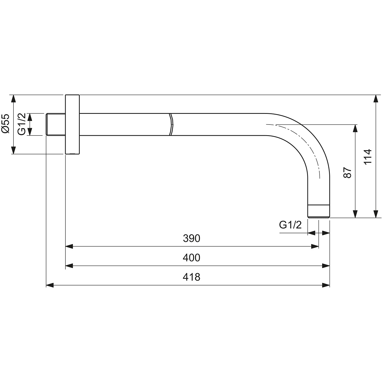 Ideal Standard Idealrain B9445XG - Brazo de alcachofa de ducha para montaje en pared, 400 mm, color negro