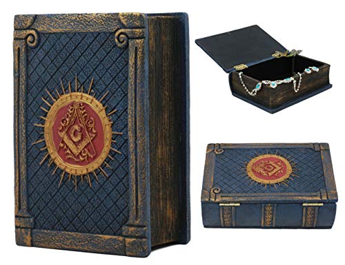 Ebros Small Masonic Secret Book Box Freemasonry Square and Compasses Ritual Morality Blue
