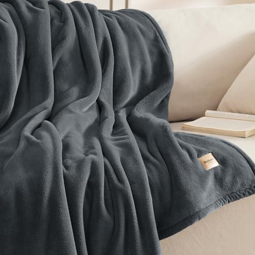 Bedsure Fleece King Size Blanket for Bed - GentleSoft Warm, Cozy, Soft & Thick Blanket for Winter, Heavy 500Gsm Anti-Static Design, Ideal for Couch & Sofa, Grey, 108x90 Inch