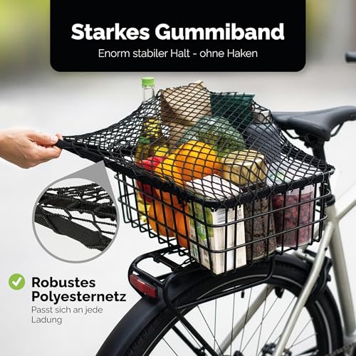 VELORO Gepäcknetz für Fahrrad - Stabil & Flexibel - Netz für Fahrradkorb hinten - Passend für Gepäckträger & Motorrad - Fahrradkorbnetz/Spannnetz Klein - Sicherheit & Ordnung unterwegs