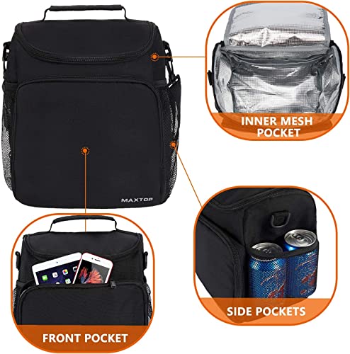 Image of Insulated Lunch Bag with Shoulder Strap, Large Cooler Tote Bag, Black, for Work and Travel (Black)