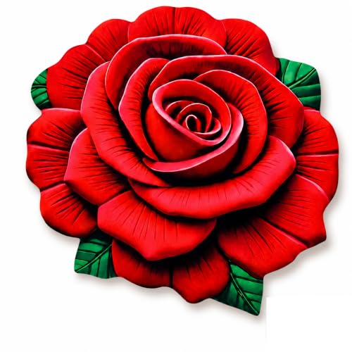 Image of 3D Rose & Floral Door Mat | Water Absorbent, Anti-Skid, Machine Washable Floor Mat | Soft Microfiber Carpet for Home, Living Room & Bedroom | Premium Decorative Mat (Red Rose with Leaf, Rose)