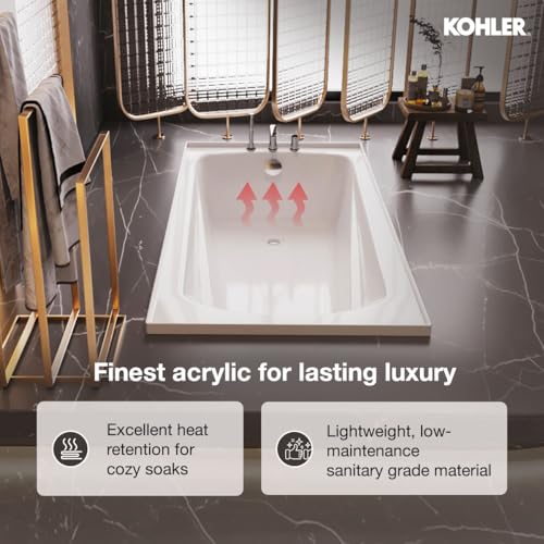 Image of Kohler Duo Bath tub for bathroom | Drop-in Acrylic Bathtub with Lumbar Support | Ergonomically-Crafted for Small & Medium Bathrooms | White, 1525mm