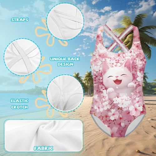 Image of WELLFLYHOM Girls Swimsuit 5-14 Cross Back Swimwear Full Coverage One Piece Bathing Suit Sleeveless Beachwear