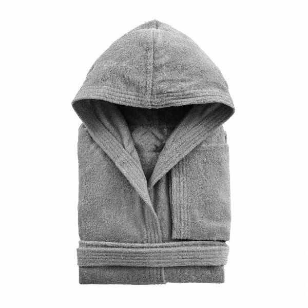 Lingerie Shop Accappatoio con Cappuccio in Spugna Cotone Tinta Unita Uomo Donna Unisex (XL, GRIGIO)