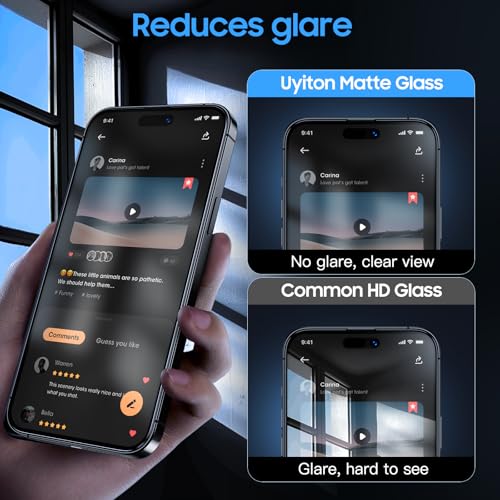Image of Uyiton for iPhone 14 Pro Max Matte Screen Protector, Anti-Fingerprint [Easy to Install] Anti-Reflection Shatterproof Full Coverage [Case Friendly] Anti-Glare 9H Tempered Glass Screen Cover, 2 Packs