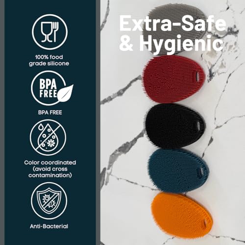 Image of Silicone Sponge Dish Scrubber - Food Grade and Housecleaning - BPA Free Silicone Kitchen Scrubber [5 Pack Ovals Winter]