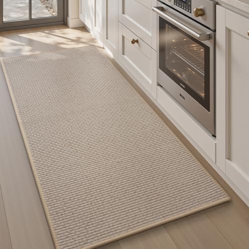 AMOAMI Kitchen Mats for Floor, Kitchen Rugs Non Slip Machine Washable, Kitchen Runner Rugs Non Skid Super Absorbent Dirt Resist in Front of Sink Standing Mat, 20"x70" Light Brown 1'8" x 5'10