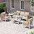 Oasbira Aluminum Outdoor Patio Furniture Set, HDPE Rope 4 Piece Modern Sectional Conversation Sets with Dual-Layer Coffee Table, All Weather Patio Couch Set with Thick Cushions, White Frame, Ivory