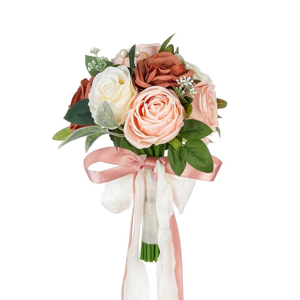 Huffa Holdingflowers5954 Caramel Rose Wedding Dress Flower Simulation Bouquet - Perfect For Bridal Bouquets And Floral Arrangements(Holdingflowers5954)
