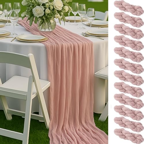 12 Pack Dusty Pink Cheesecloth Table Runners – 10FT Blush