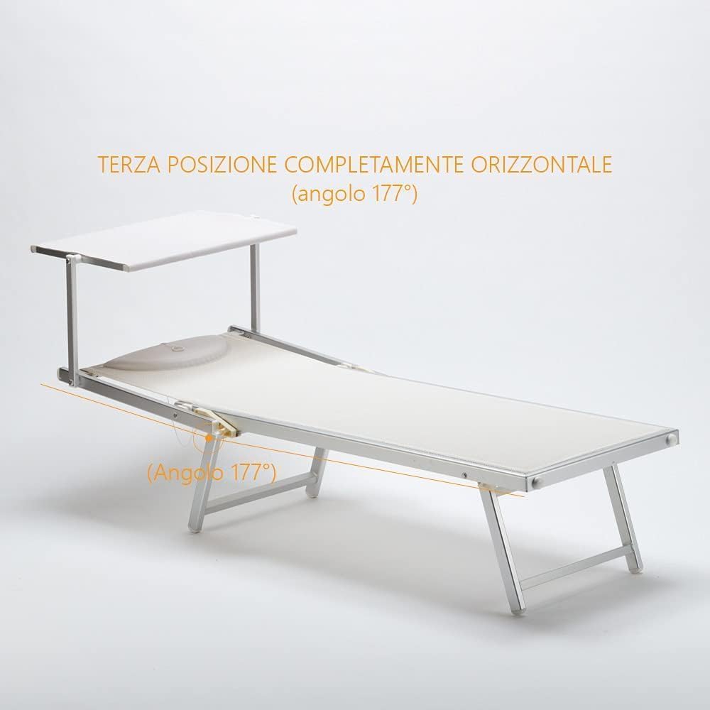 GOVITA Coppia Lettino Mare in Alluminio, Sdraio Prendisole Pieghevole con Tettuccio Parasole e Cuscino, per Piscina e Giardino (Avorio)