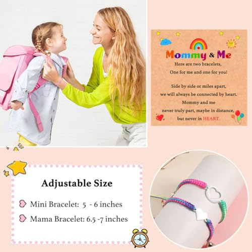First Day of Kindergarten Pre K Gifts for Mother Daughter,Mommy and Me Bracelet Matching Heart Bracelets Set for 24