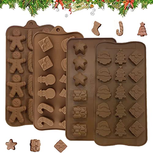 Lot de 4 moules à chocolat de Noël en silicone pour fondant, moules à chocolats en silicone avec différents motifs, moules à chocolat 3D pour Noël, muffins, bonbons, cupcakes (B) Cover