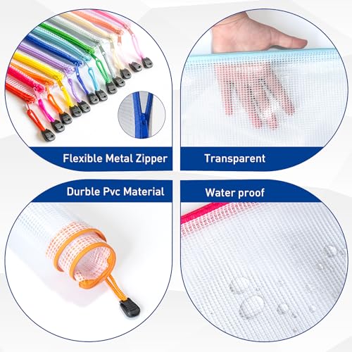 Image of 12pcs Zipper Pouch, A4 Storage Bags, 12 Colors Organization Pouches, File Bags, Clear Pouch, Plastic Bags, Reusable Zipper Pouches for Toys, Paper, School Office Supplies
