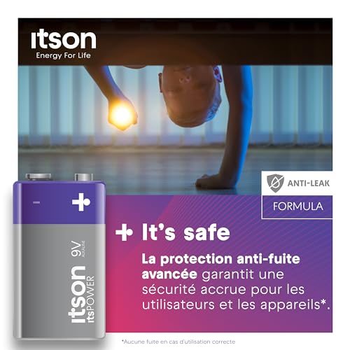 itson, 9v piles alcalines, paquet de 1, pour horloges, torches, télécommandes, emballage sans plastique, 6lr61ipo/1cp
