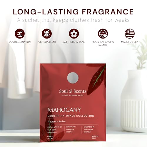 Image of Soul & Scents Mahogany Fragrance Sachet | A Rich & Warm Scent of Woods | Long-Lasting Air Freshener for Car, Wardrobe, Kitchen, and Travel Bag | Pack of 3-20gm Each