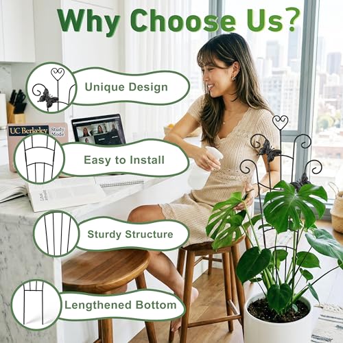 Image of 32.6in Plant Trellis for Climbing Plants Indoor with Butterflies, Expandable Large Metal Trellis for Potted Plants, Heavy-Duty Tall Pothos Plant Climber Support for Ivy Pothos Hoya Monstera, 4P