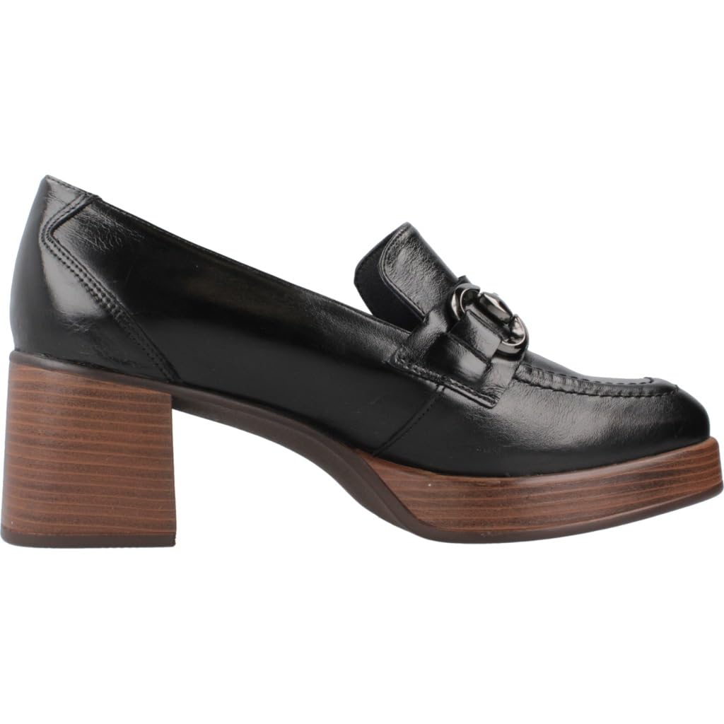 Dorking - Zapato mocasín con tacón Ancho de 7cm,Plataforma de 2cm, de Piel,Adorno Cadena,Negro, para: Mujer