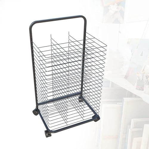 Abtropfgestell mit 25 Drahtregalen – Metallrollhilfe für A3 Kunstwerke, Malerei, Bastelbedarf, Klassenzimmer und Kunststudio (PE B)