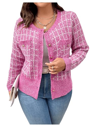 Image of Floerns Women's Plus Size Tweed Long Sleeve Button Front Work Casual Cardigan Sweater